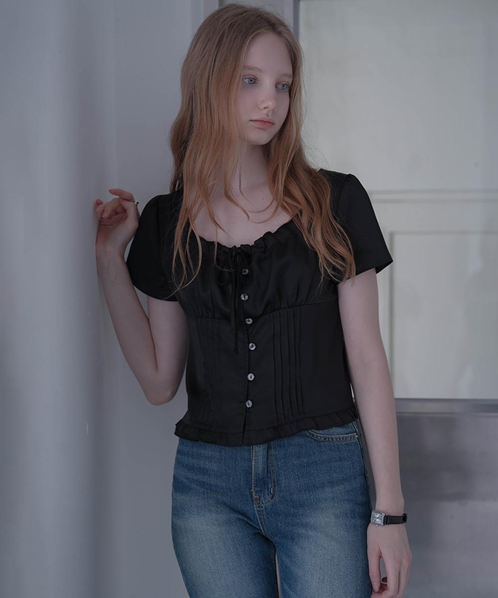 [7/10 예약발송] Silky Frill Blouse [Black]