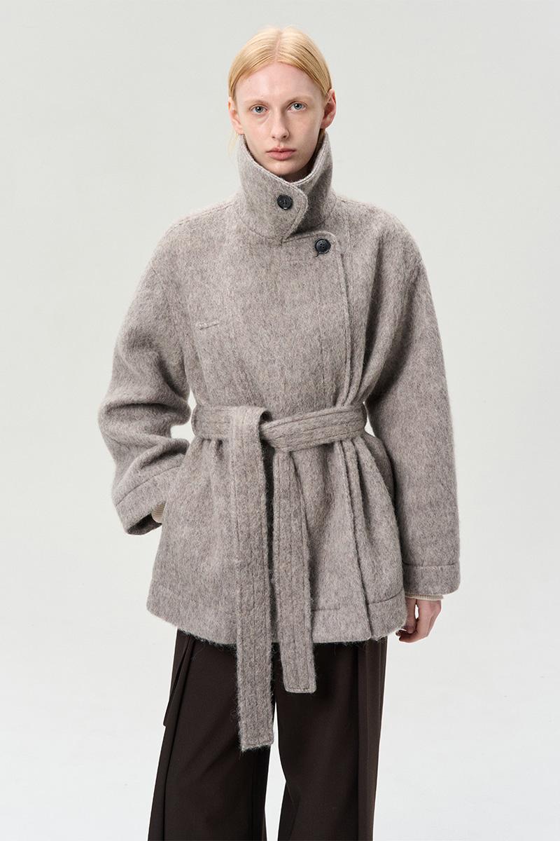 WOOL BLEND FUNNEL NECK HALF COAT