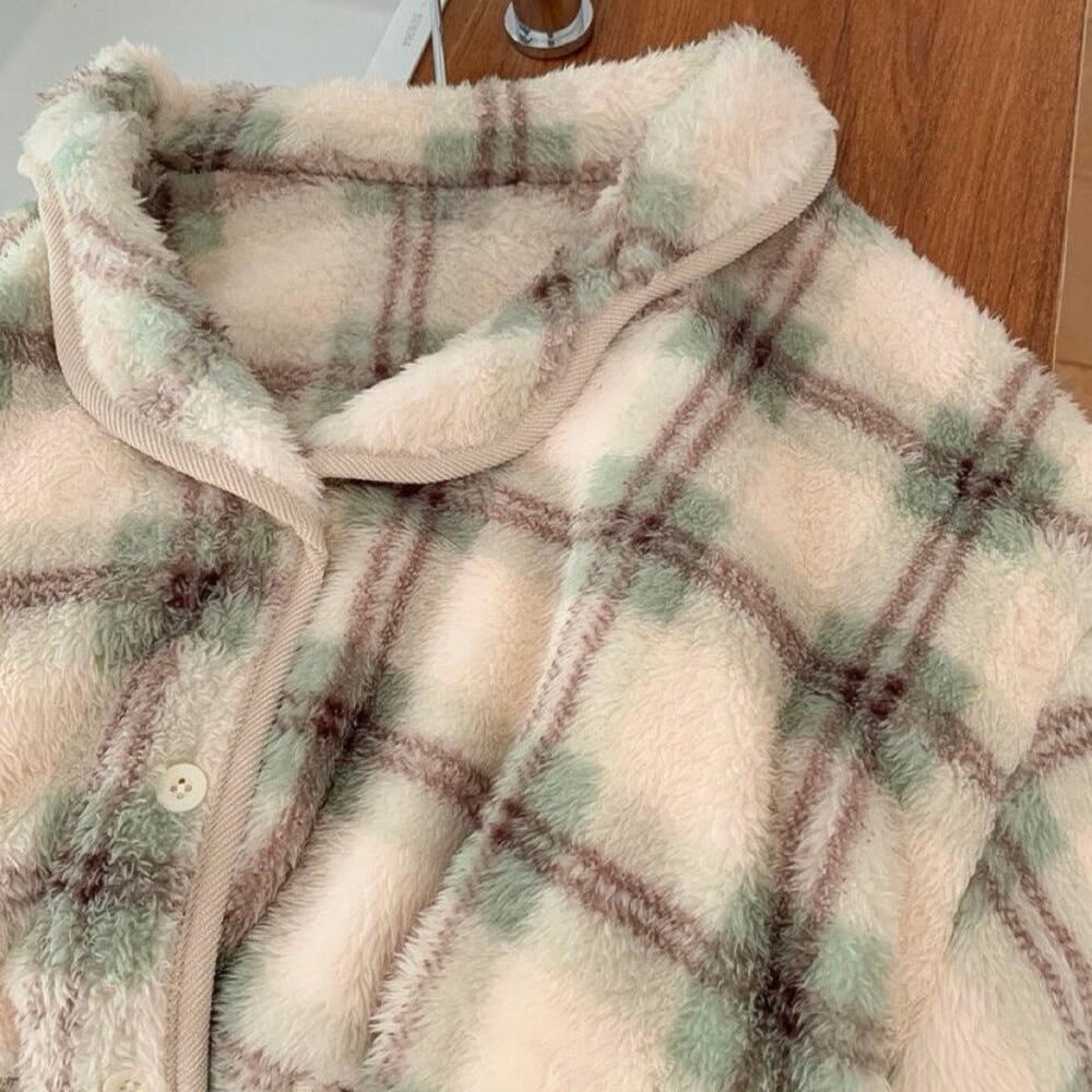 [수면잠옷] 커플 겨울 잠옷 세트 체크 파자마 홈웨어 그리너리 (2size)