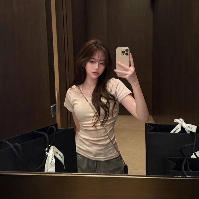 🔥주문폭주 🚀빠른배송 [미친핏][여리말라핏] 볼륨업 군살커버 브이넥 반팔티