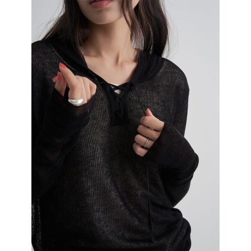 후드 긴소매 풀오버  블랙