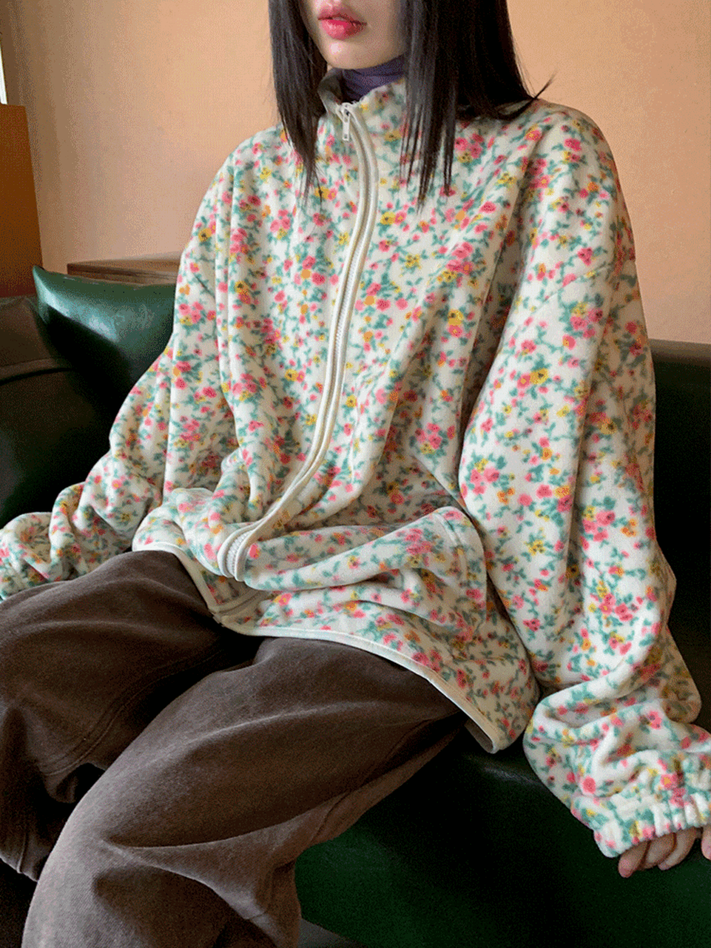 오블린 플라워 후리스 집업