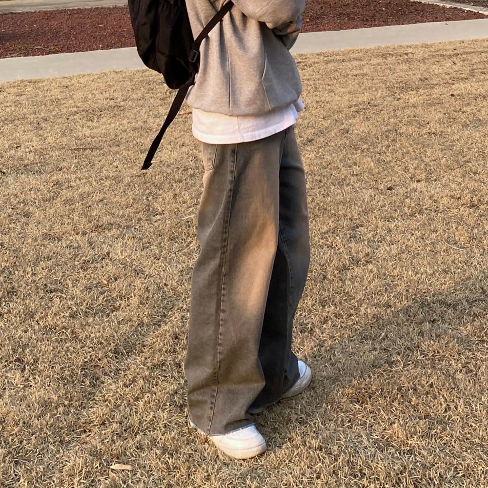 Tc 브루클린 컷팅 데님 팬츠 - 그룸 남자 여자 와이드 바지