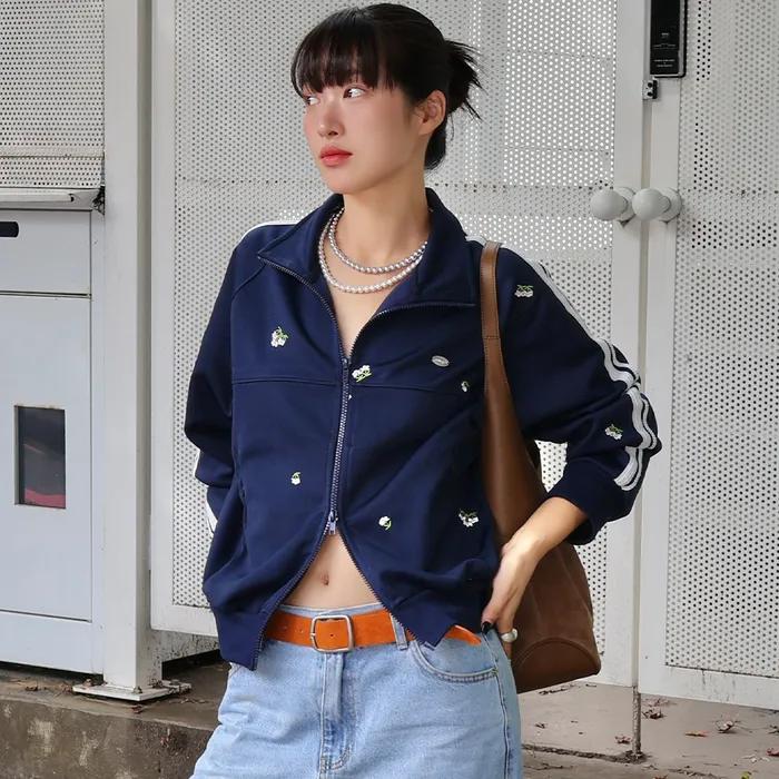 Margaret Embroidery Track Jacket - Navy