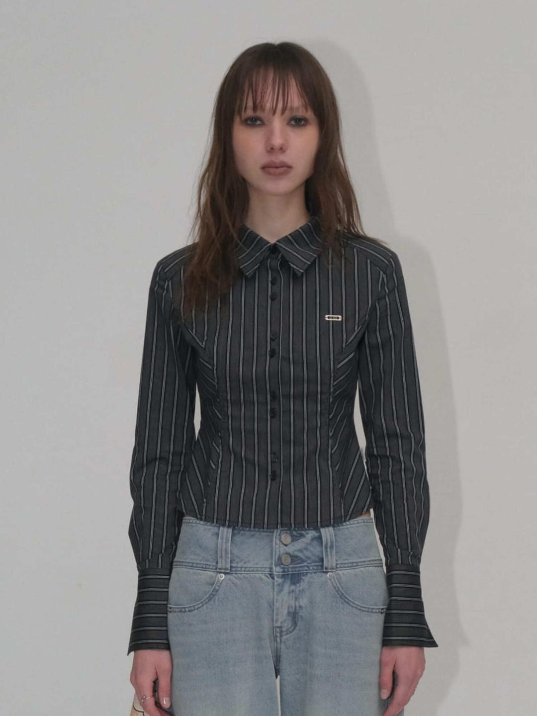 MULTI STRIPE SLIM FIT SHIRT [BLACK]