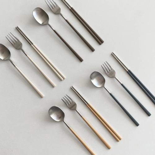 [made by pola] 쁘띠마카롱 스푼+포크+젓가락 3종set (4color) - 어린이식사 및 어른이디저트겸용