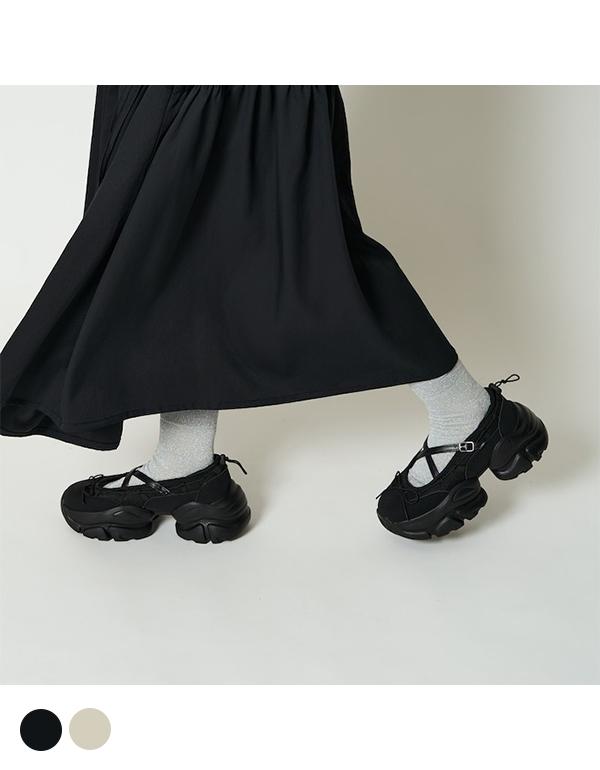 FREAKS STORE THICK SOLE RIBBON CROSS BELT SHOES 2COLOR