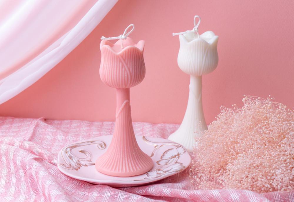 핑크스월 튤립 촛대 캔들몰드 (양면입체) - 빈티지 글라스 엔틱 촛대몰드