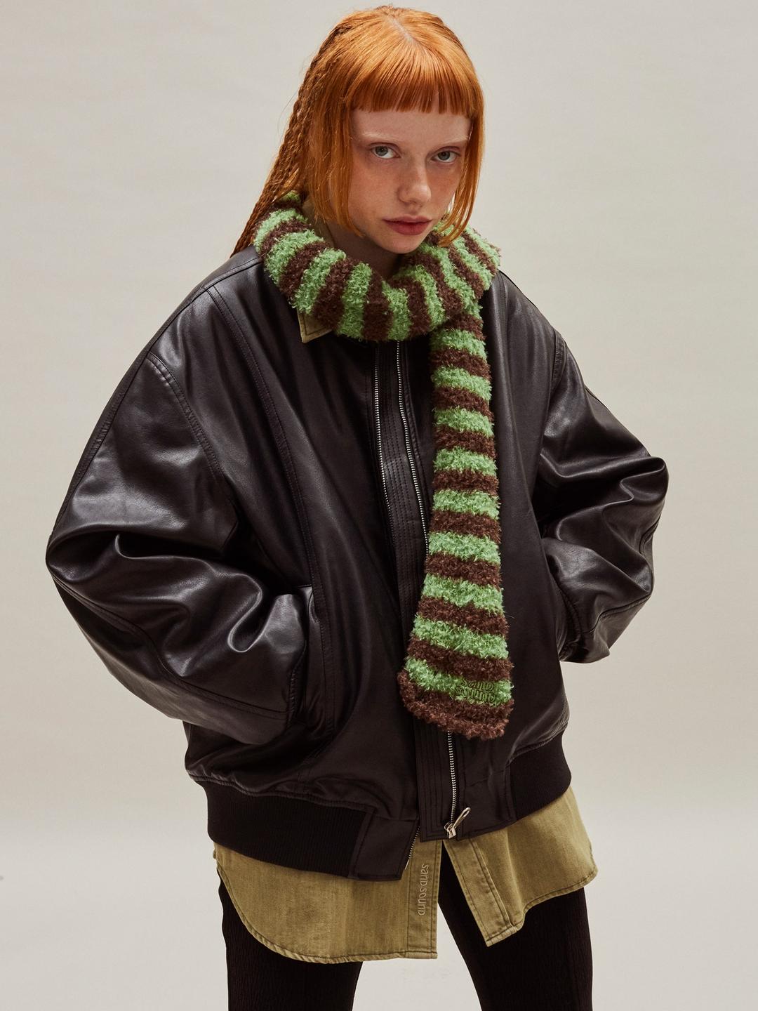 Stripe Stone Buckle Muffler - Green