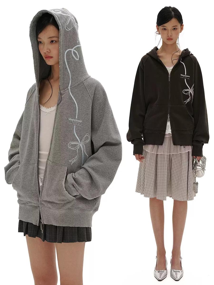 MOROMORO2 Flowing Ribbon Double Hoodie Zip-up (2color)