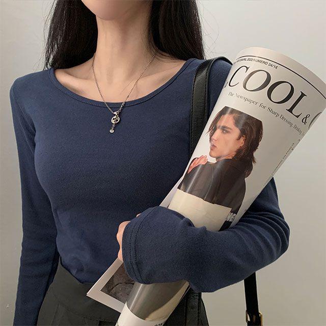 [무려12컬러~] 이너로 필요한, 심플 무지 라운드 긴팔티셔츠_슈가파우더