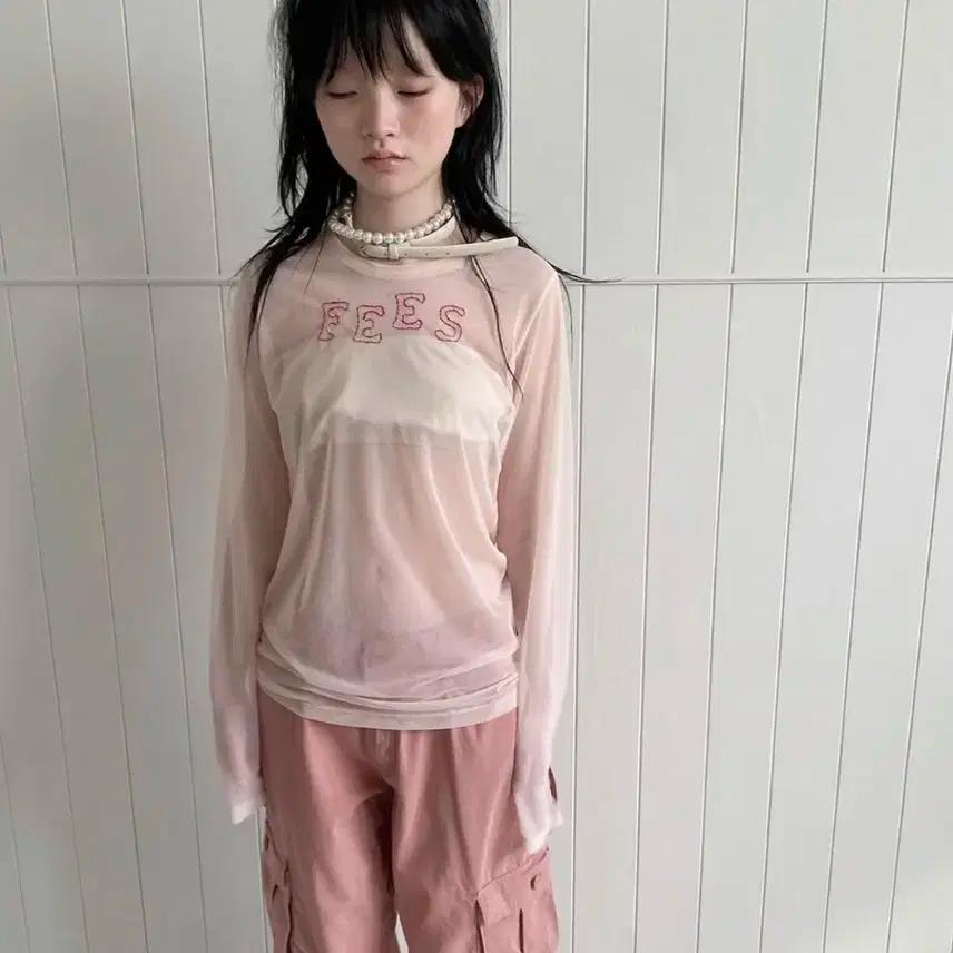 샵페어리 스티치 메쉬탑