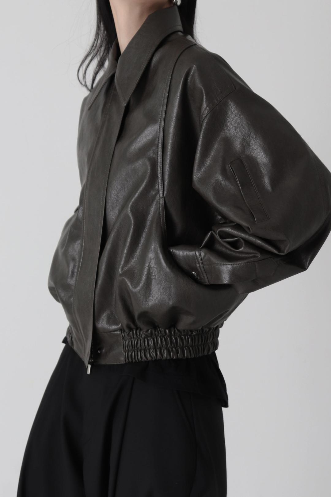 Placket Leather Blouson [ Ash Brown ]