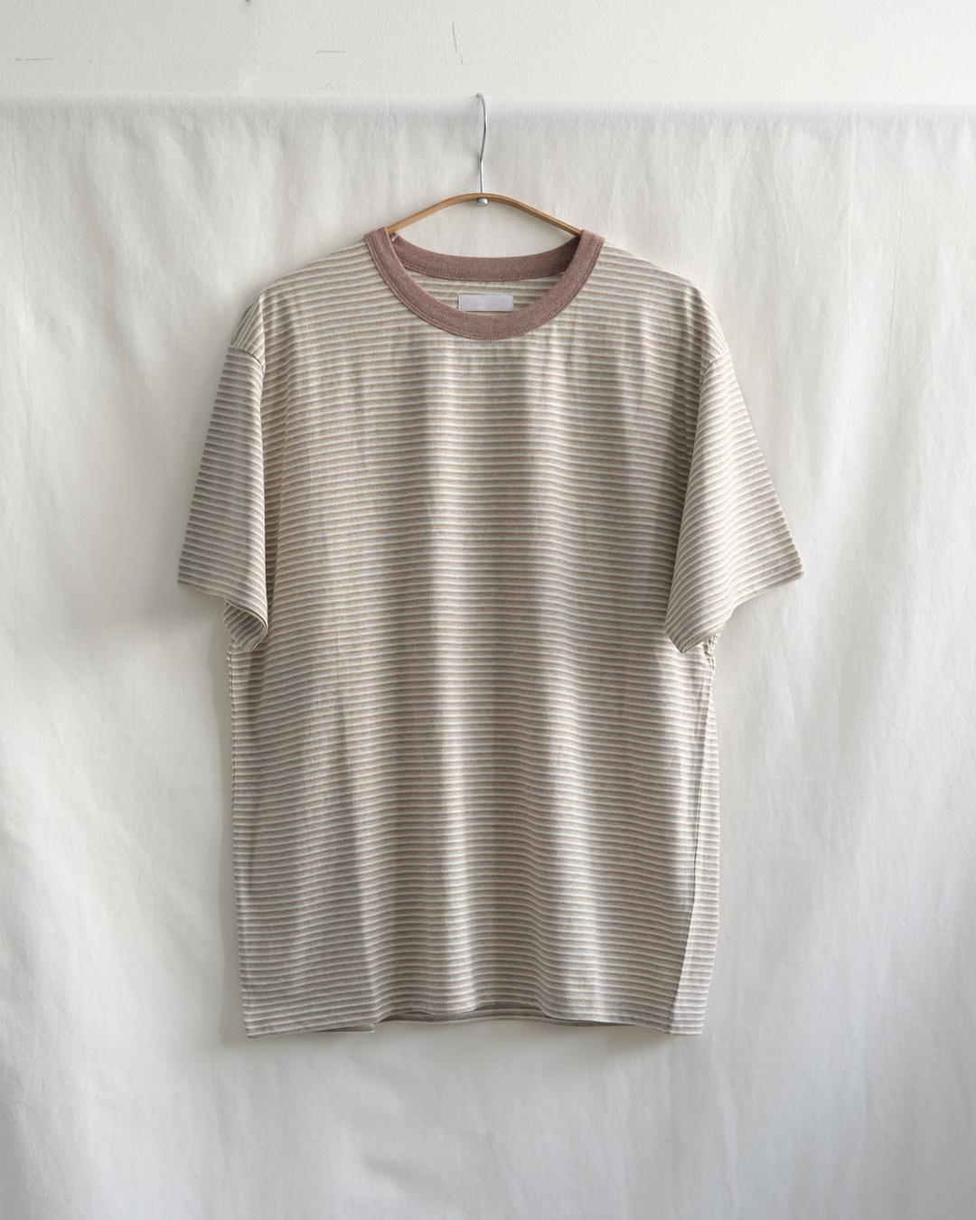 Cotton stripe border t-shirt (melange khaki)
