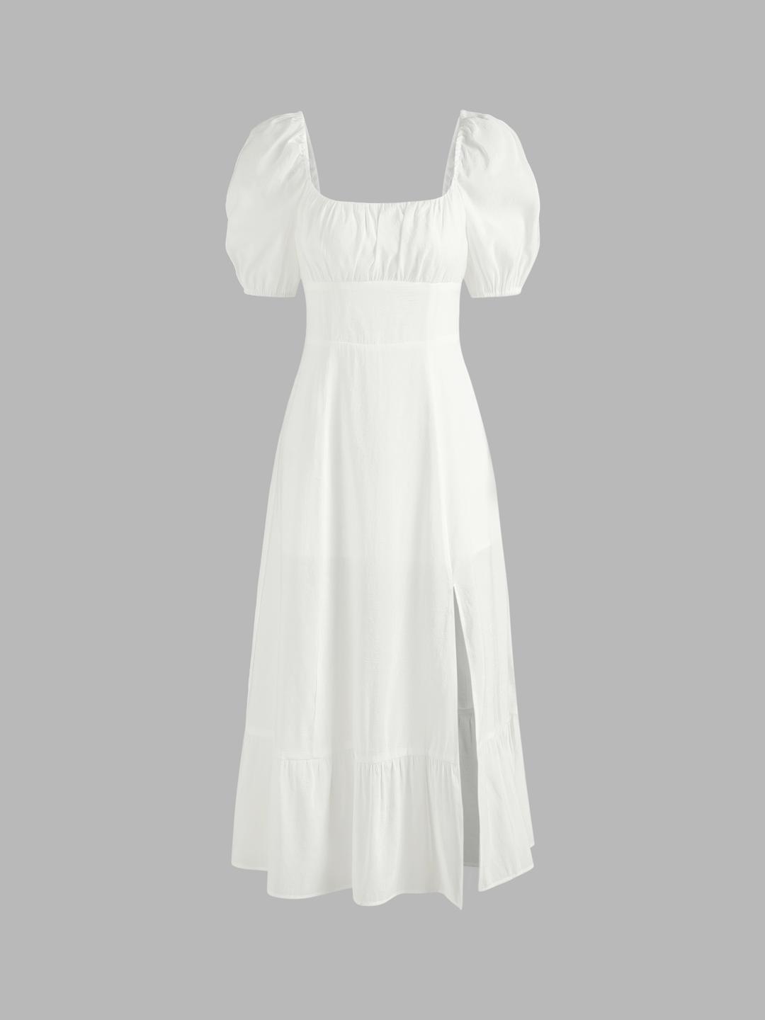 Solid Shirred Slit Midi Dress