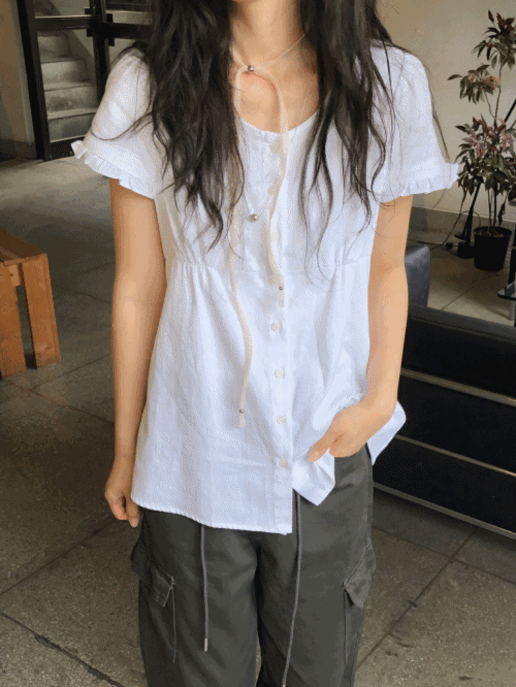 퓨어 리본 블라우스 (아이보리)