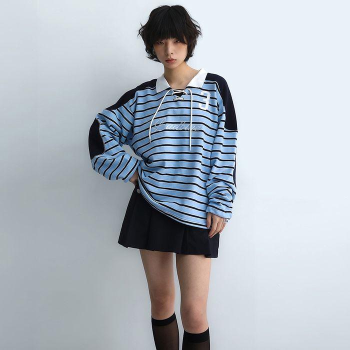 Stripe Polo Hockey Jersey Blue