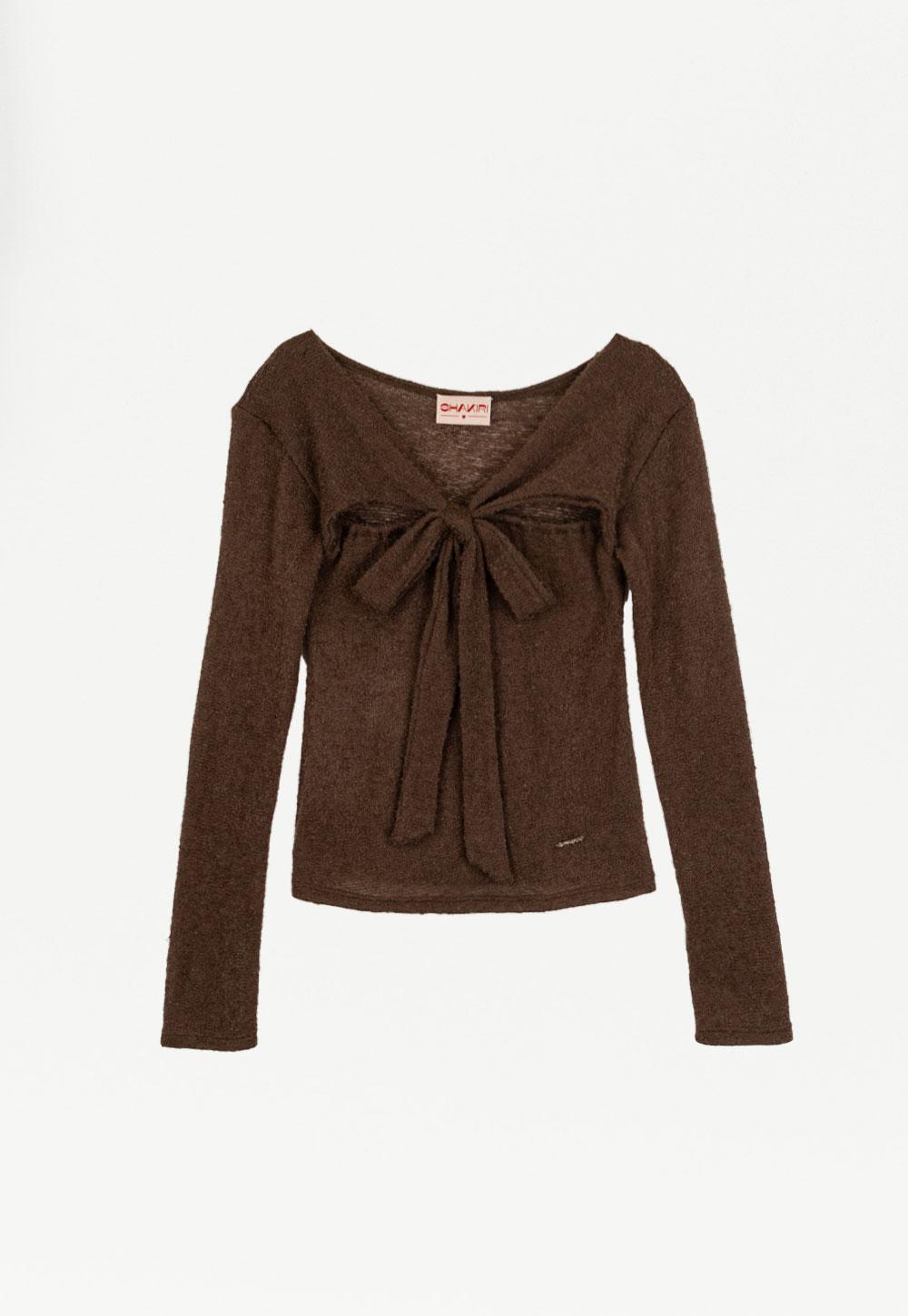WOOLY RIBBON TOP _CHOCOLATE