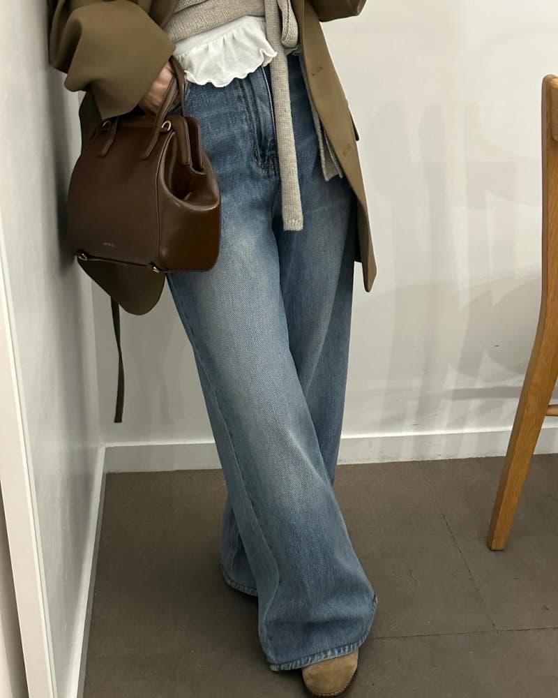 소냐 여성 봄 중청 와이드 데님