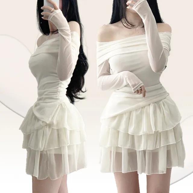 오프숄더 투피스 쉬폰 원피스 샤랄라 벚꽃 발레코어 여름 봄원피스 프릴 러블리 캉캉 미니 데이트룩 여신(상의+치마set가격)
