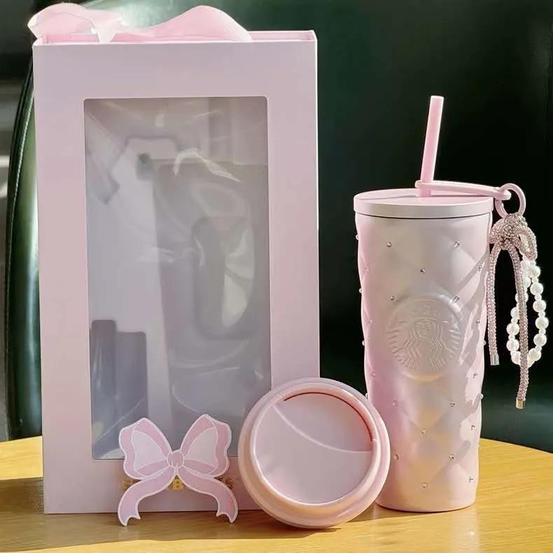 스타벅스 중국 2026 발렌타인데이MD 한정판 러블리 핑크 다이아 텀블러 590ml 뚜껑 2개 기프트 세트