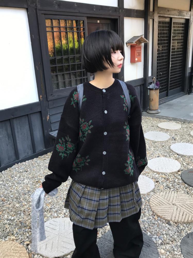 FLOWER KNIT CARDIGAN (BLACK / GRAY)
