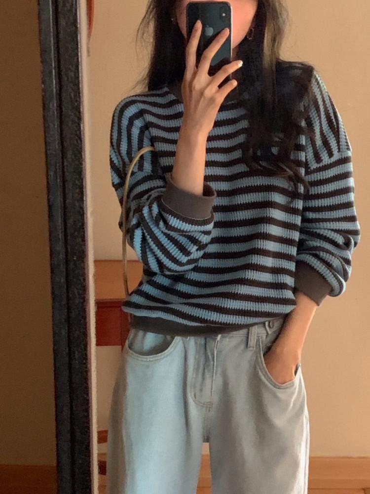 헤브 스트라이프 여성 라운드넥 맨투맨 ( 3color )