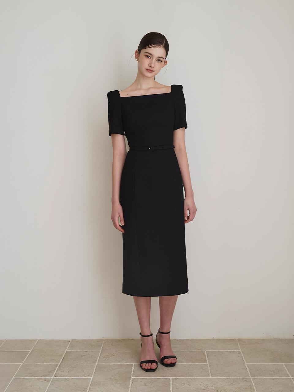 VICTORIA square neck h-line dress_black