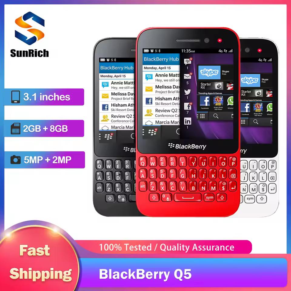 정품 블랙베리 Q5 4G 휴대폰, 잠금 해제 3.1 인치, 2GB RAM, 8GB ROM, 5MP + 2MP, 와이파이, GPS, 쿼티 키보드, 블랙베리 OS 휴대폰