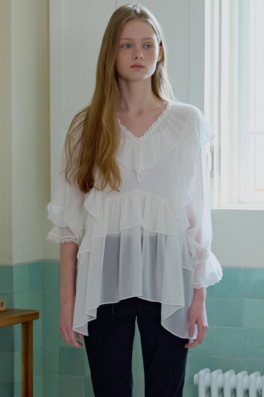 CHIFFON LACE FRILL BLOUSE - IVORY