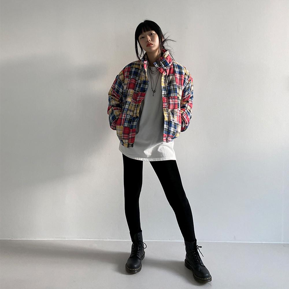 체크 패치 패딩