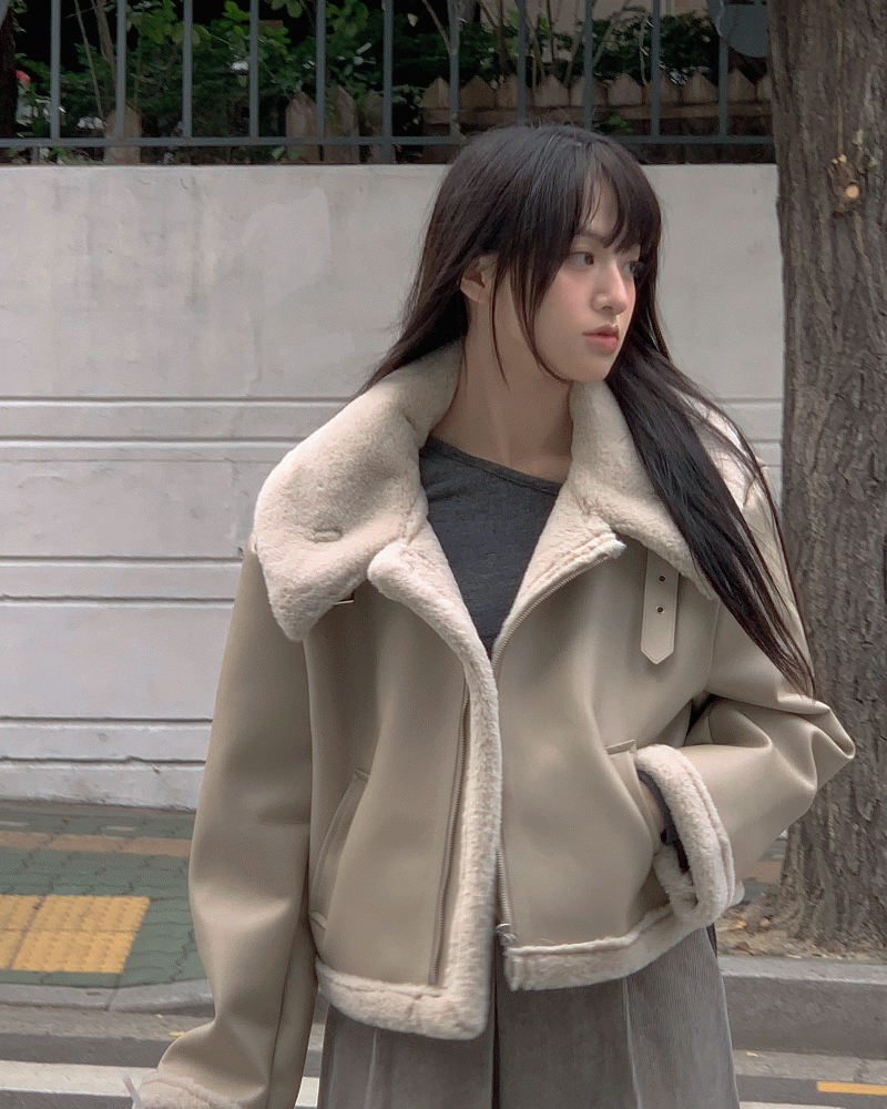 헤이즐 레더 무스탕(베이지)