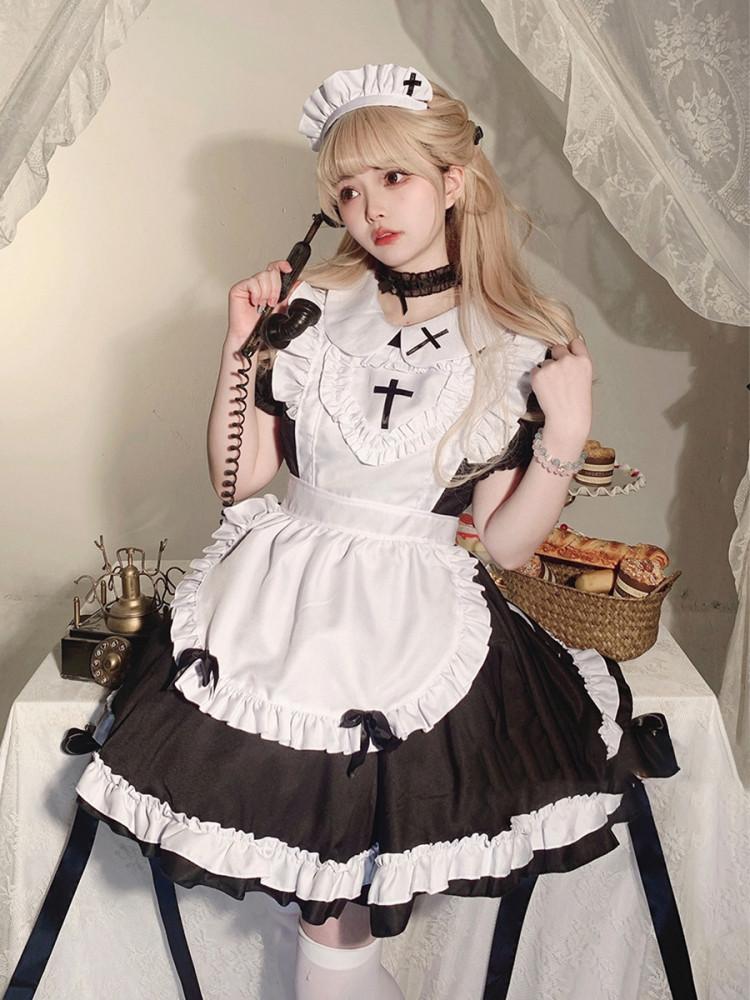 로리타 고스로리 십자가 메이드 코스프레 고스룩 드레스