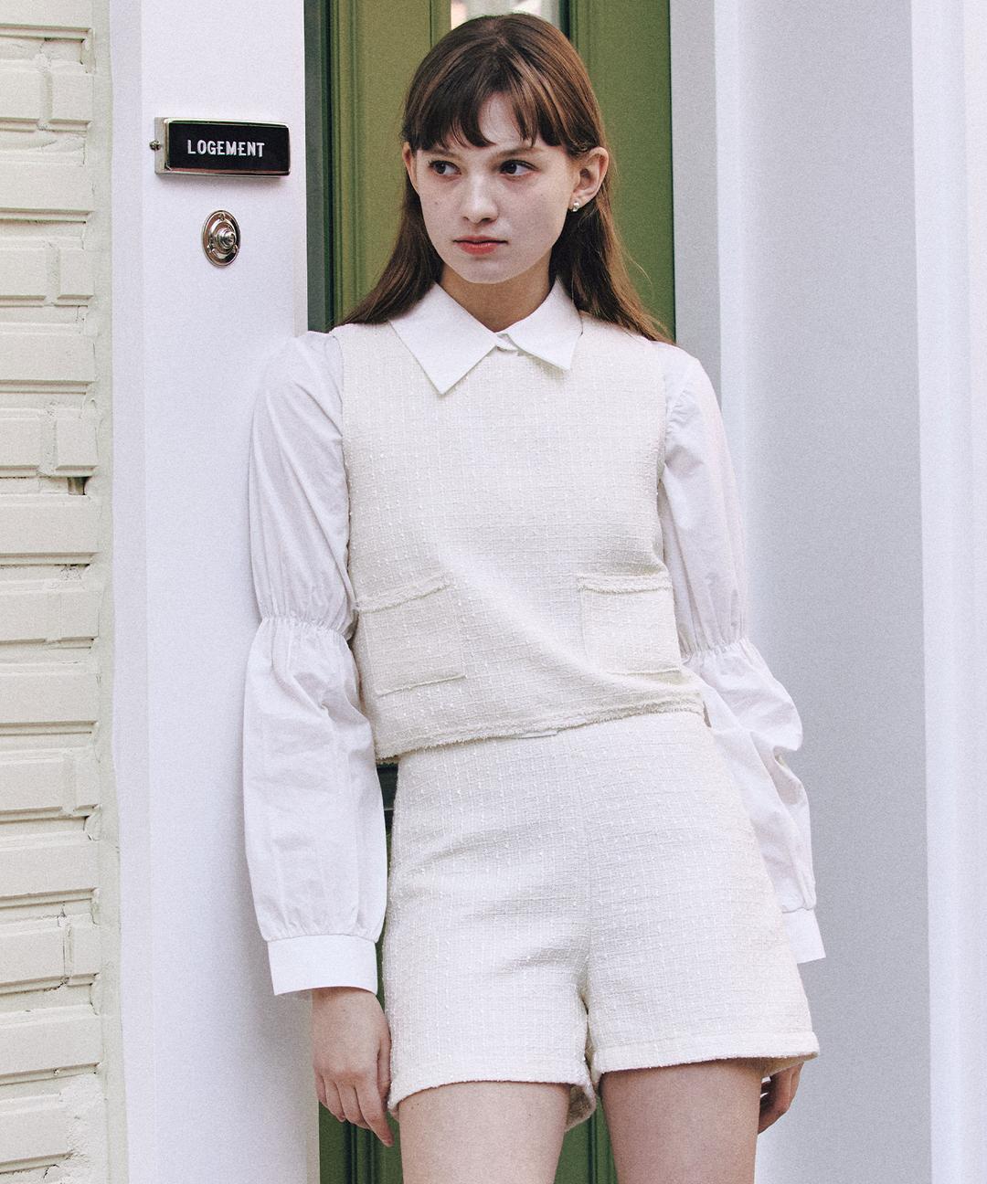 Formal Pocket Tweed Vest ( Ivory )