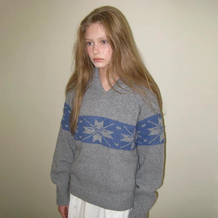 Snow shawl collar knit_gray