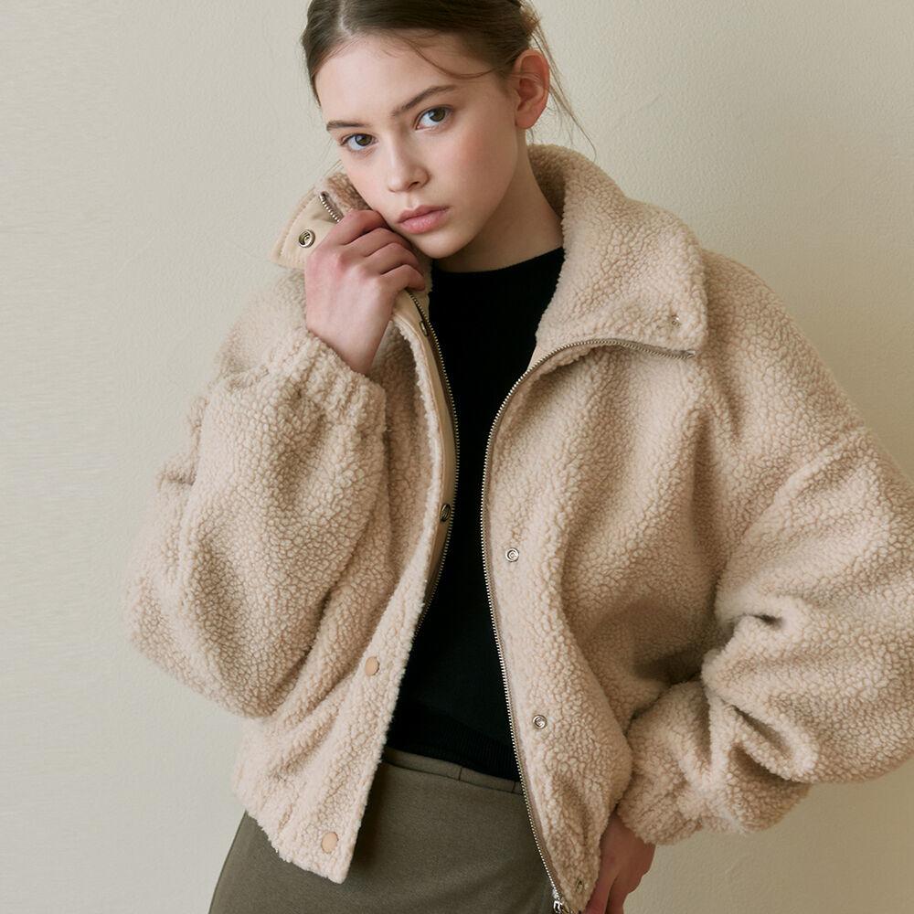 FLEECE HIGH NECK JACKET_BEIGE