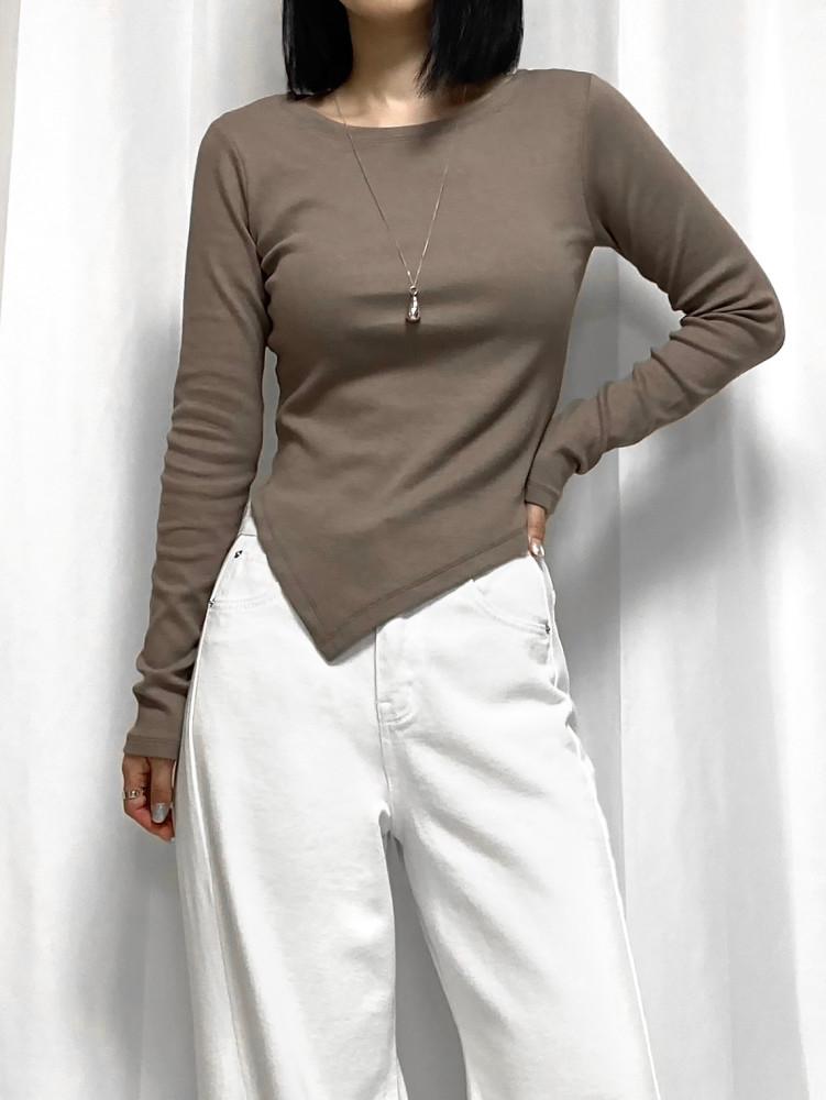 언발 보트넥 티셔츠 (4color)