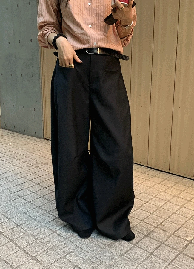 Silky curved pants (2color)