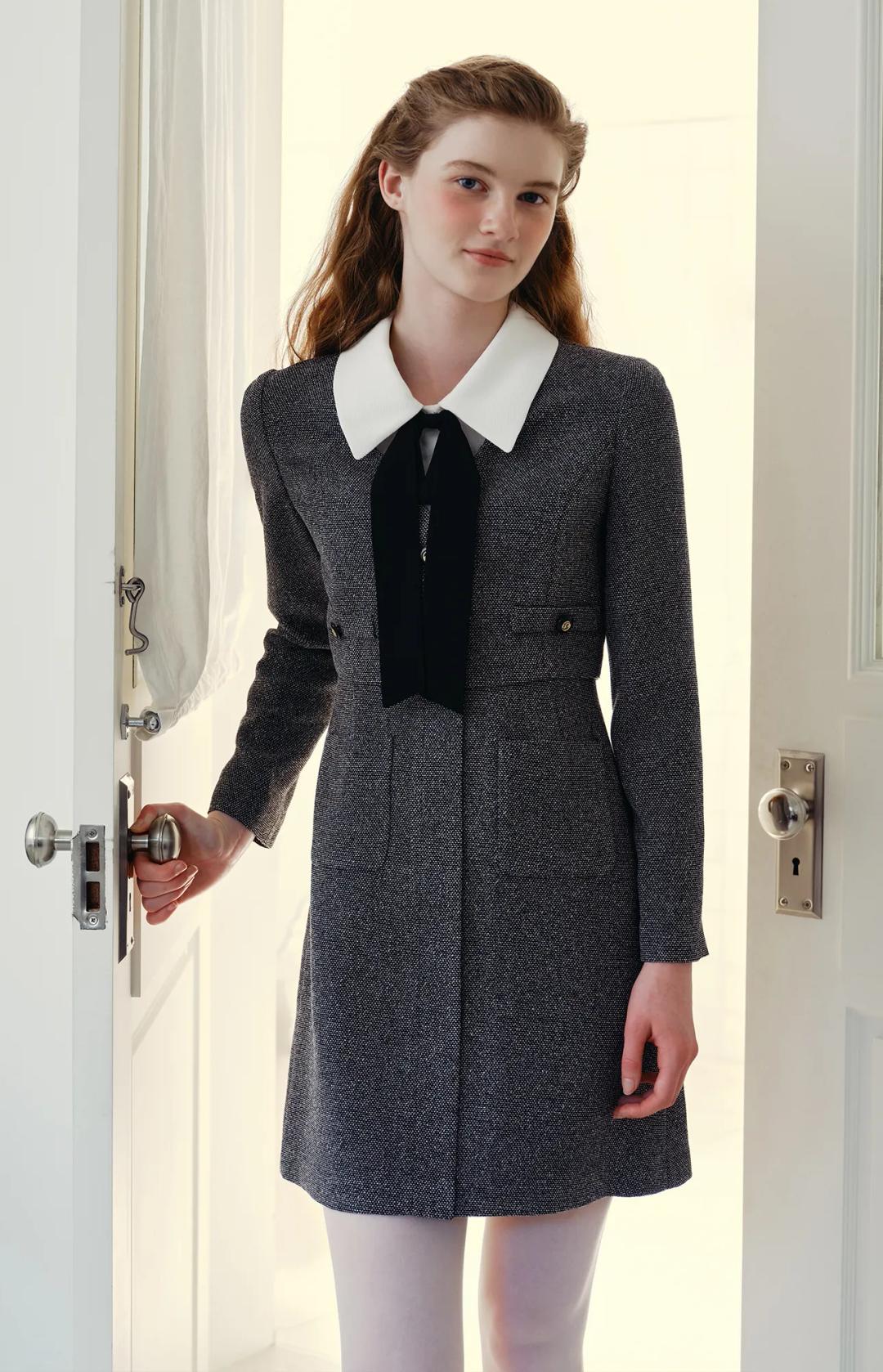 리본 배색카라 원피스