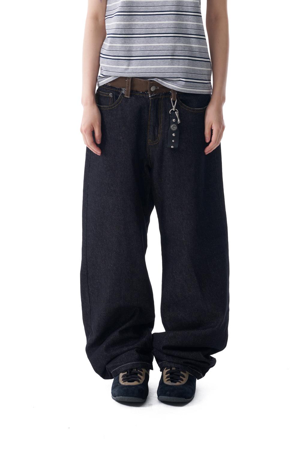 [7.10 예약배송] Waist Contrast Denim Pants (Black)