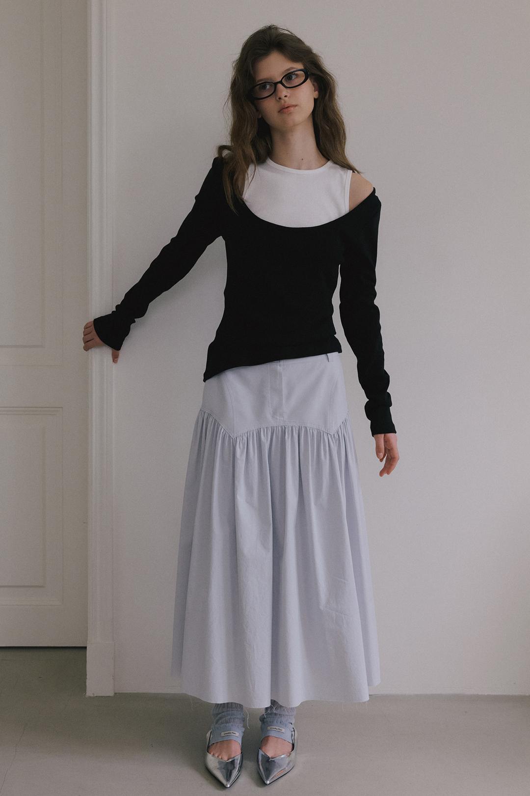 [2/28 예약배송] GRUNGE YOKE GATHER LONG SKIRT_BABY BLUE