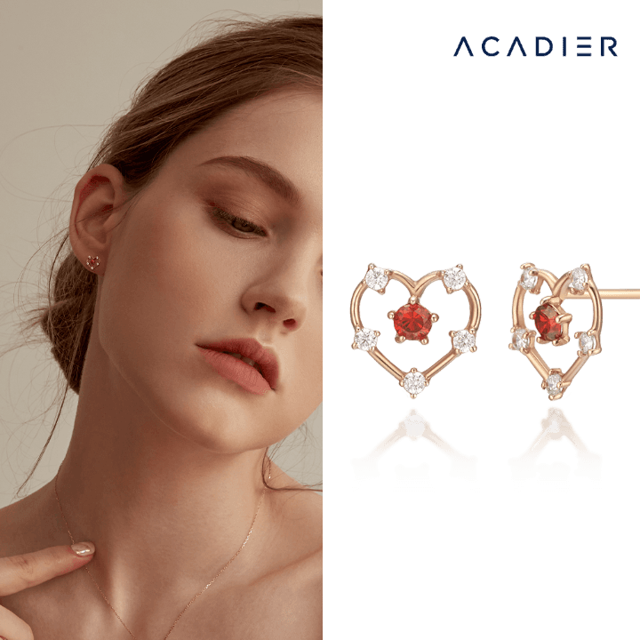 [14K] 레드하트 스터드 귀걸이