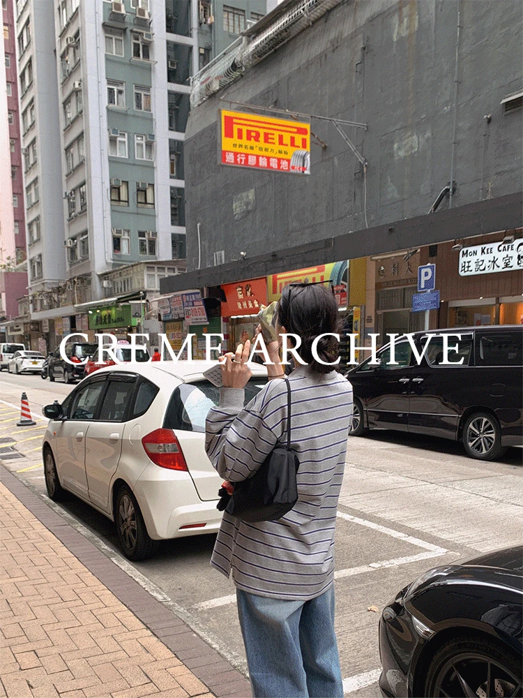 [CRÈME ARCHIVE] 니키 스트라이프 카라 티셔츠