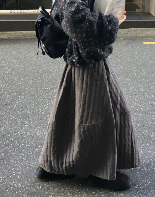 솔꾸 추천! 오믈레 누빔 벌룬 롱 스커트 (3color)