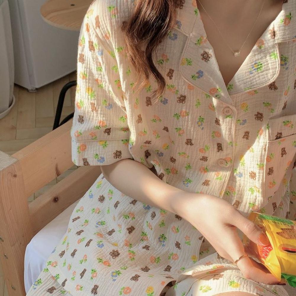 [리틀슬로스]베어젤리 곰돌이 파자마 요루면 빈티지 반팔 여름 세트 우정 홈웨어 잠옷 파티