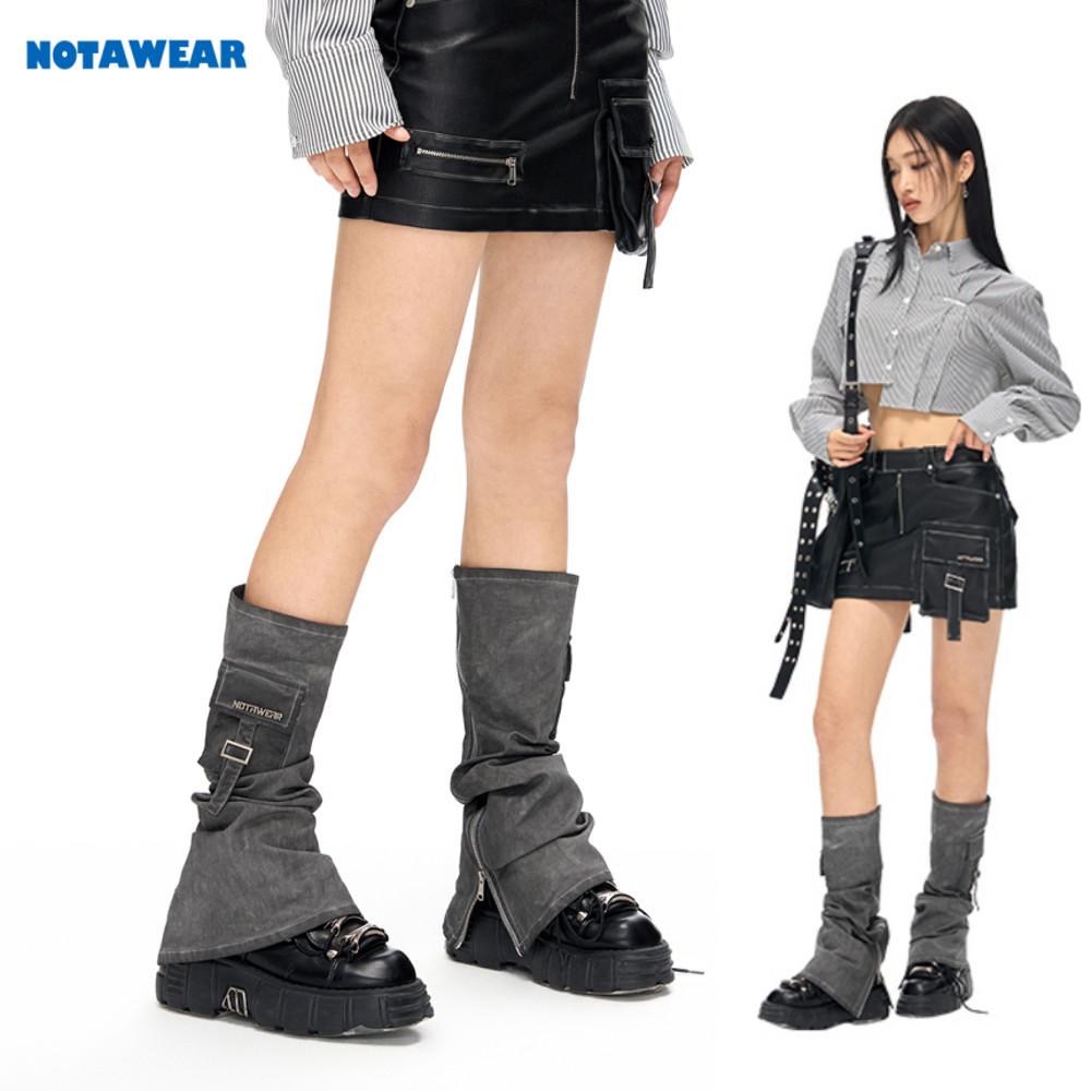 NOTAWEAR 노타웨어 레그워머 지퍼 니삭스 워시드 루즈핏 y2k 레그워머