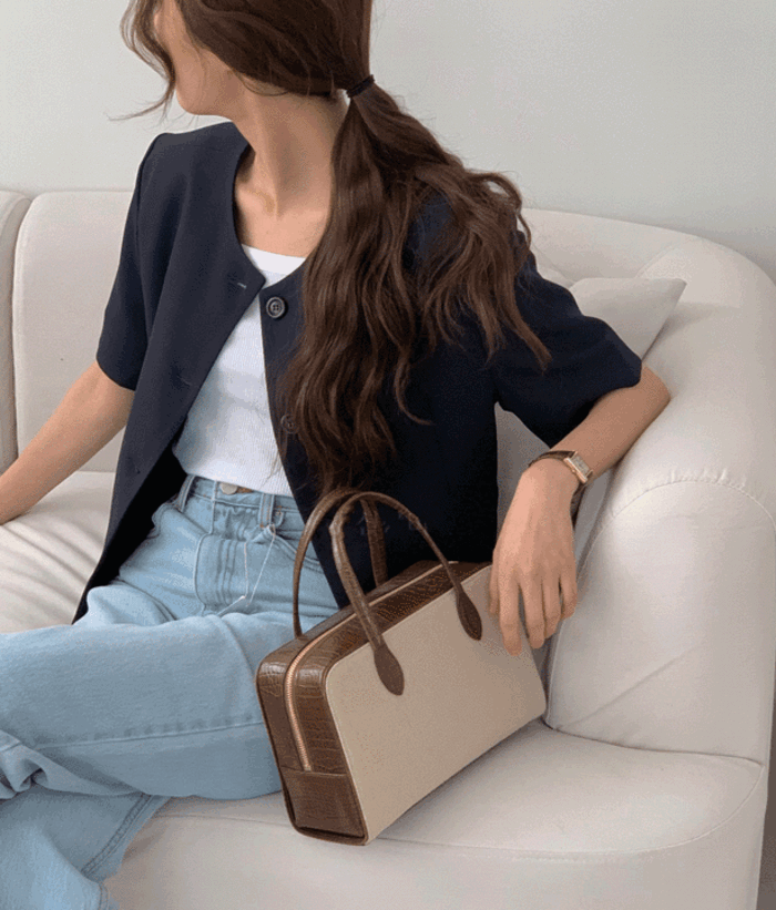 센스티 노카라 싱글 반팔 루즈핏 자켓