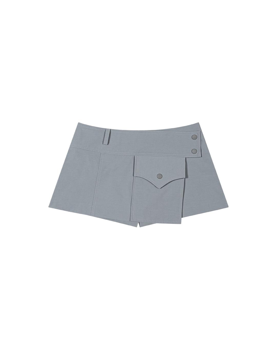 BUTTON POCKET WRAP SKIRT, ASH BLUE