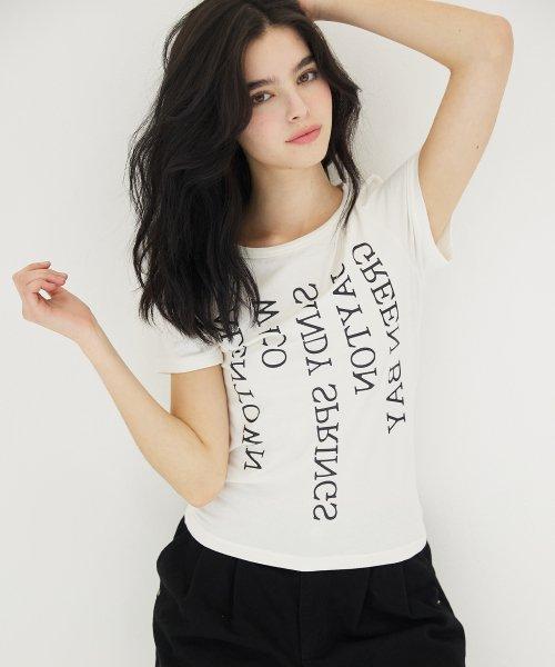 레터링 반팔 슬림핏 티셔츠 아이보리