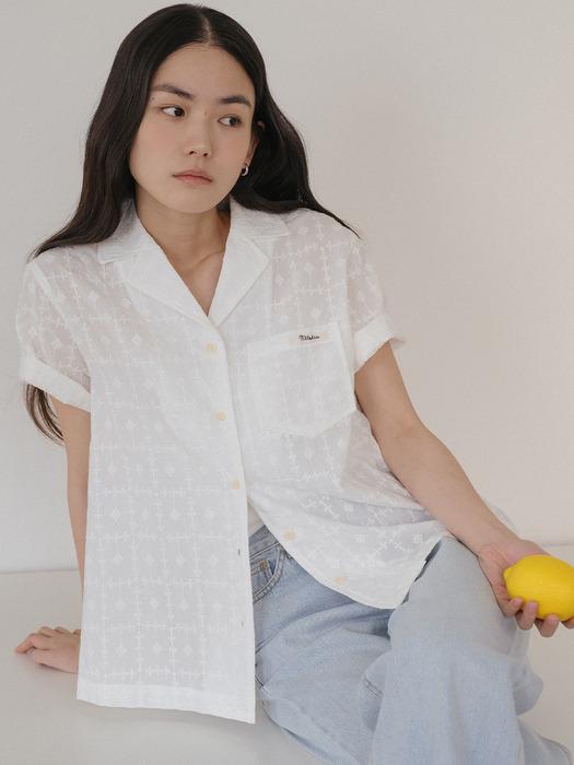[단독판매]Embroidered cotton half shirt [TISU05SH06]_Ivory